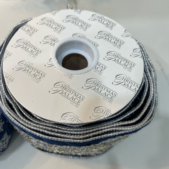 Blue holiday Palace/ribbli  White/Silver/navy Coordinating Ribbon Snowflake - Picture 7 of 9